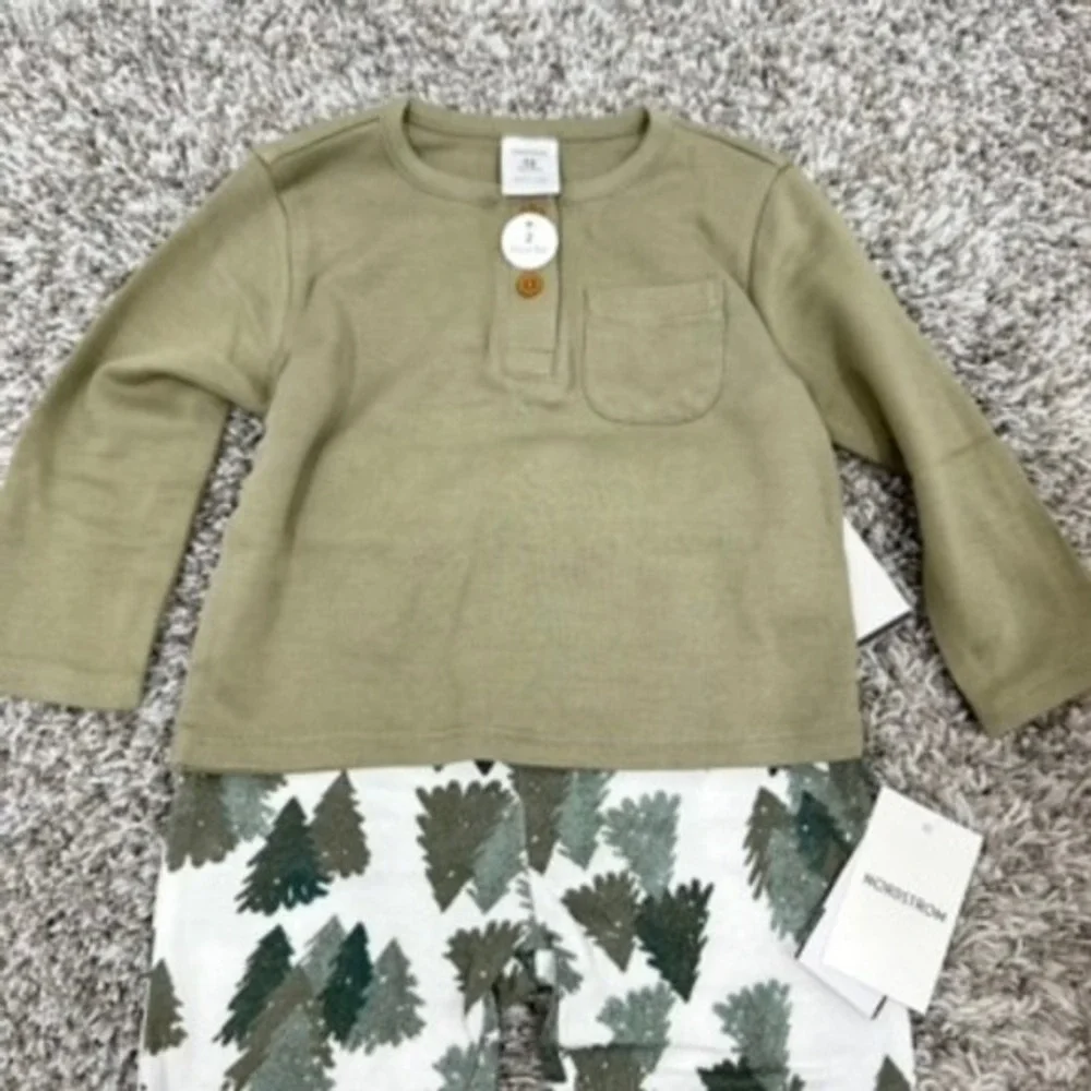Nordstrom 12M Baby Boy Green Top & Tree Print Pants Set NWT 2 Piece Winter